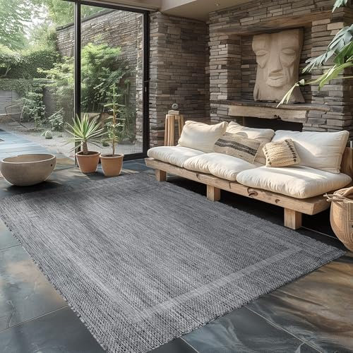 Carpettex Outdoor Teppich Wetterfest 160x230 cm Sisal Optik Grau - Ideal für Balkon, Garten, Terrasse und als Küchenteppich - Draußen Teppich Waschbar, Flachgewebe, Wasserfest, Pflegeleicht
