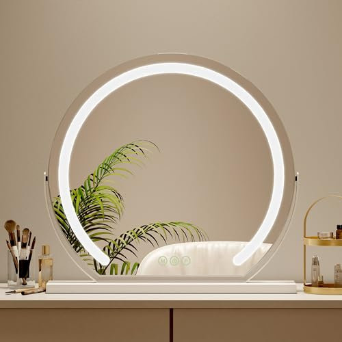 S'AFIELINA Schminkspiegel mit Beleuchtung 60cm Hollywood Spiegel Dimmbar 3 Farbtemperatur Touch-Steuerung LED Kosmetikspiegel 360° Drehbar Makeup Spiegel mit Beleuchtung-Weiß