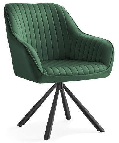 SONGMICS Esszimmerstuhl, Küchenstuhl, Sessel drehbar, Samt, Polsterstuhl mit Armlehnen, bis 120 kg belastbar, Stahlbeine, für Esszimmer Küche, grün-tintenschwarz KDC161C01