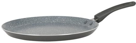 Crealys 539346 Poêle à Crêpes Aluminium AUTAN Ø 26cm - Revêtement Antiadhésif Sain en Céramique effet pierre - Crêpière Coloris Gris - Manche thermorésistant silicone - Tous feux dont induction