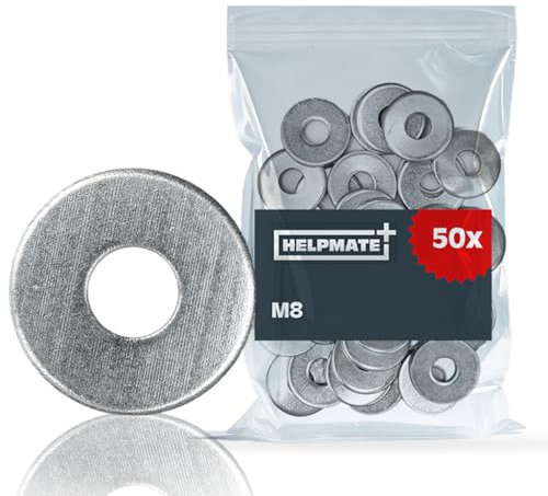 HELPMATE - Rondelles M8 DIN 9021 - Acier électro-zingué - 50 pièces - Rondelles de carrosserie pour l'intérieur