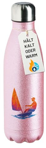 Huuraa Wasserflasche Segeln bunte Silhouette Geschenk 500ml Pink Flasche Segeln Präsent