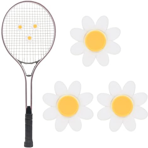 TIXIPEM Tennis Racket Dampener [3PCS] - Funny Flower Shape Silicone Tennis Shock Absorber Racket Vibration Dampener Use for Racket [White Yellow]