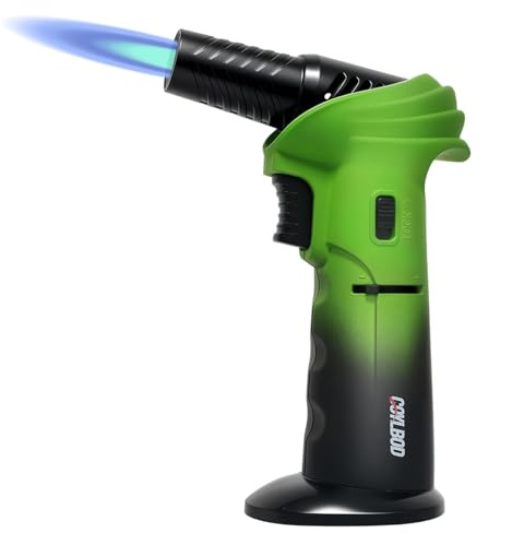 CoYLBod Flambierbrenner, Butan-Taschenlampe, Bunsenbrenner mit 0–90° Drehwinkel, nachfüllbare Küchenlampe mit Sicherheitsverschluss, einstellbare Flamme zum Löten (Grün und Schwarz)