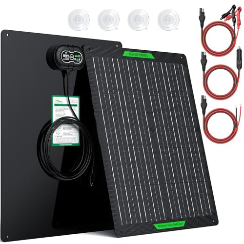 SUNER POWER - Caricabatteria solare impermeabile da 50 W e 12 V PRO, driver di ricarica MPPT ultra intelligente integrato, kit di ricarica da 12 volt per pannello solare per auto, auto, barca
