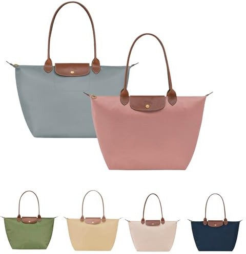 Genérico Bolso de hombro para mujer, bolso de mano de nailon plegable, gran capacidad, bolso de mano para mujer, bolso de compras informal (Azul)