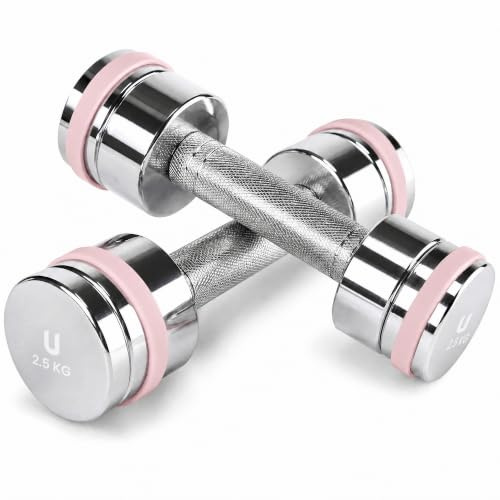 unycos - Par de Mancuernas Ajustables【2,5 kg】Acero Inoxidable Cromado, Pesas con Mango Antideslizante y Anillos de Silicona para Reducir Fricción, Entrenamiento y Gimnasio en Casa (Titan Transformer)