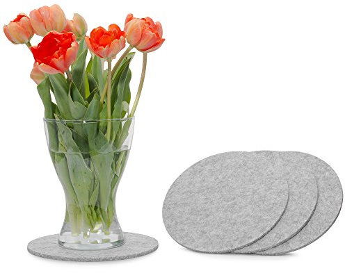 FILU Filzuntersetzer rund 25cm 4er Pack (Farbe wählbar) hellgrau - Untersetzer aus Filz für Tisch und Bar als Glasuntersetzer/Getränkeuntersetzer für Glas und Gläser ? grau