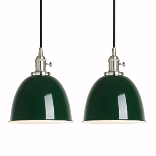 Phansthy 2 Stücke Pendelleuchte Hängelampe Hängeleuchte Esstisch Vintage Industrial Metall Lampenschirm, Küchenlampen Hängend Vintage Hängelampe,Pendellampe im Landstil (Dunkelgrün)