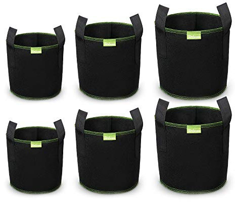 SIMBOOM Sac à Plantes Non tissé, Lot de 6 Sacs de Croissance pour Pomme de Terre, Plante, Tomate, Végétale Aération Tissu Pots avec Poignée, Noir - 5/7/10 Gallons