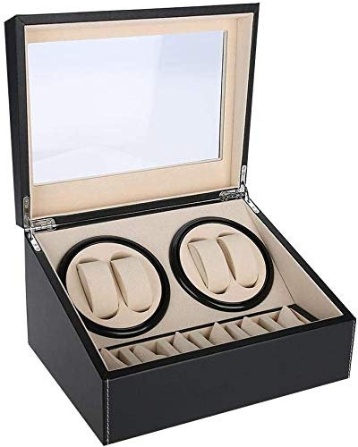 Ejoyous Luxury Remontoir Montre Automatique 4 + 6, Boitier Remontoir Montre Rotate Watch Winders Boîte à Bijoux de Rangement en Cuir PU avec Moteur Silencieux noir 31 x 24 x 18 cm