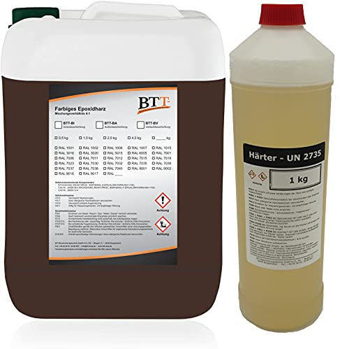 BTT-BI Epoxidharz Bodenbeschichtung RAL 8017 für 5m² Innen Fliesenlack Betonfarbe Industrieboden Garagenfarbe Kellerfarbe Wohnraum Gießharz geruchsneutrales Epoxid