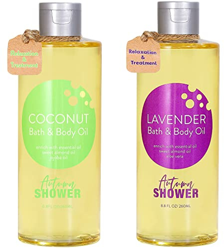 Autumn Shower Bath and Body Oil Body Oil with Sweet Almond Jojoba and Shea Butter, Lavender & Coconut Shower Oils Mother's Day Gift for Women Dry Skin 17.6 fl oz (Pack of 2)