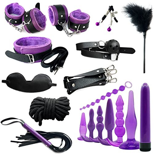 BDSM Fesseln Sex Set Perfekt Bondage Set 18 Stück,Handschellen Sex Bett Analplug Anal Dildo,Choker Augenmaske Peitsche Nippelklemmen Knebel,SM Sexspielzeug für Paare Extrem Sex Spielzeug Beide