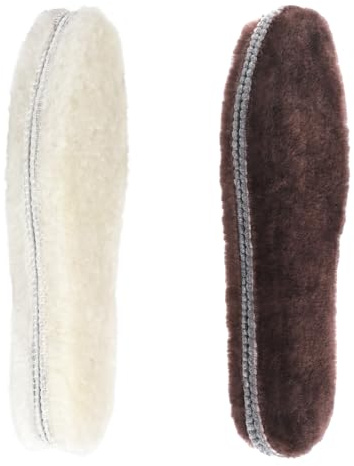 riemot 2 Pairs Genuine Sheepskin Insoles for Men Women,Winter Warm Fluffy Wool Insoles,Soft Cosy Furry Lambswool Fur Shoe Replacment Insole for Snow Boots,Slippers,Lambswool Beige Brown EU37（UK4）