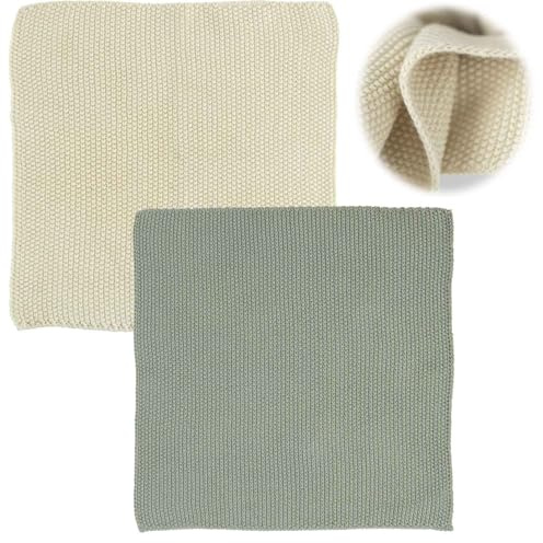 LS-LebenStil Vintage Spüllappen 25cm Grün Mynte Gestrickt 100% Baumwolle Oeko-TEX 100 waschbar Putzlappen Reinigungstuch Geschirrtücher Spültuch Fusselfrei