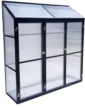 Tomatenhaus Anlehngewächshaus Aufzuchtschrank Treibhaus Frühbeet Pflanzenhaus Aluminium Beistell-Gewächshaus klein mit Rückwand 180x55X190 cm(Schwarz)