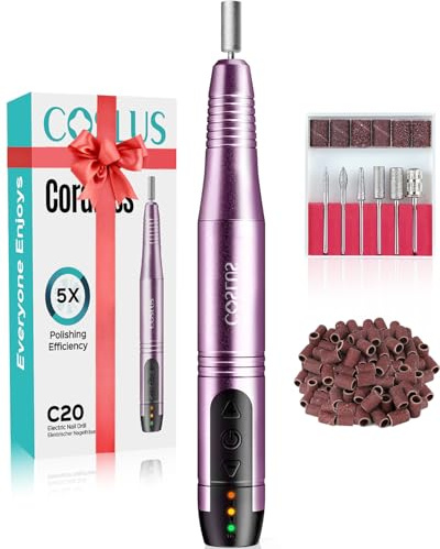 COSLUS C20 Cordless Portable Electric Nail Files: Professional Nail Drill Kit for Acrylic Gel Nails, Rechargeable Manicure Pedicure Tools for Shaping, Polishing, Removing Dead Skin, Home Salon Use