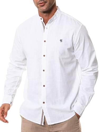 Suwangi Hommes Chemise Manches Longues Col Mao Chemise Casual Chemise de Classique Regular Fit Chemises