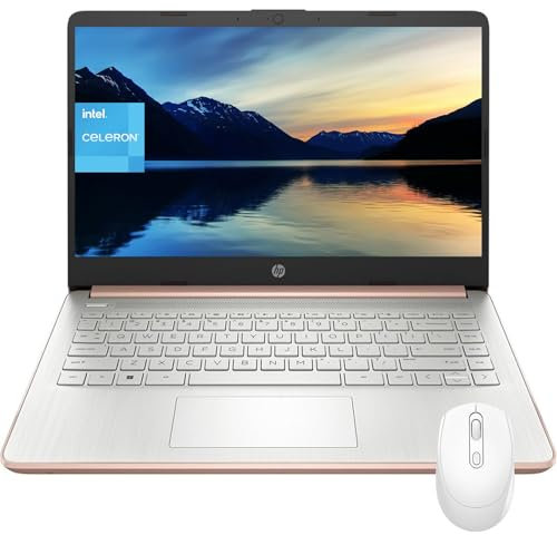 HP Ordinateur portable professionnel, écran HD 14, Intel Celeron N4120, 16 Go de RAM, 384 Go de stockage (128 Go eMMC+ 256 Go carte SD), WiFi, Windows 11 Home en mode S, avec souris