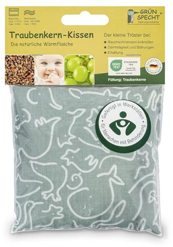 GRÜNSPECHT Traubenkern-Kissen 12x12cm, Wärmekissen für Babys & Kleinkinder, bei Blähungen & Bauchschmerzen