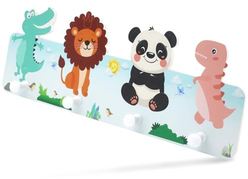 Liangding Kindergarderobe mit 4 Haken, Wandgarderobe Holz Tiermotiven, Garderobe Kinder, Wunderschöne Garderoben Deko, Kleiderhaken, Maße ca. 39 x 15 x 5cm