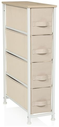 hjh LIVING Kommode mit 4 Stoffschubladen FOLDRESS S 20x48x76 cm Schubladenkommode Organizer, höhenverstellbare Fußgleiter, Metall-Gestell, Beige