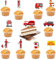 42 Stück Fire Truck Cupcake Toppers, Feuerwehr Geburtstagsfeier Deko, Fire Truck Cupcake Toppers, Geeignet für Mottopartys, Kindergeburtstage