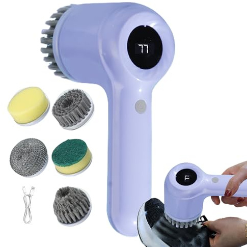 Cordless Spin Scrubber Brush - Electric Handheld Cleaner with Multiple Replaceable Heads | Bathroom Floor Tile Sink Toilet Wall Shower Grout Cleaning Tool for Powerful Wash and Polishing