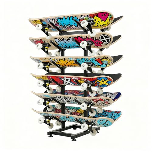 BiJun Skateboard Racks Floor Stand, 6-Layer Skateboard Holder,Snowboard Storage Rack, Skateboard Organizer Floor Stand for Deck, Longboard, Snowboard, Standard Skateboards, Mini Cruiser Skateboard