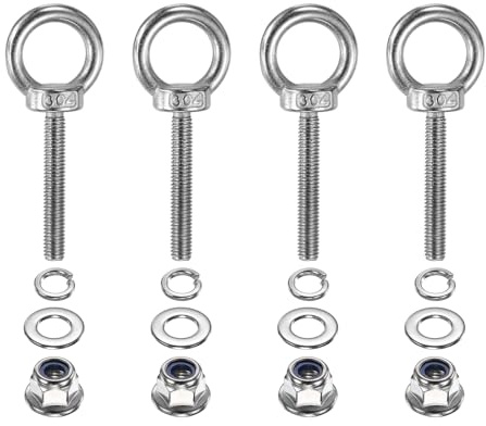 PATIKIL M6 X 40mm Ad Occhiello Con Spalla 4 Pezzi 304 Acciaio Inossidabile Anello Di Sollevamento Con Dadi A Flangia Rondelle Piane E Rondelle Di Sicurezza Per Sospensioni