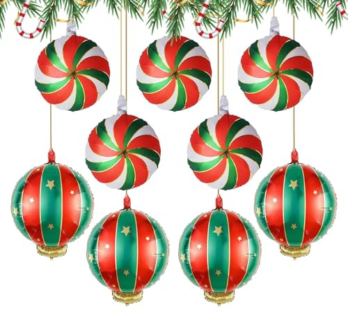 Decoraciones Para Globos Navideños - 9 Piezas Decoraciones Temáticas Rojo Verde Oro | Globos De Foil Colgables Con Forma De,Para Hogar Reunión Familiar Fiestas Escolares Celebración Fondo Para