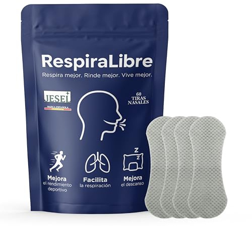 JESEL® RespiraLibre 60 Tiras Nasales para dormir individuales antironquidos y respirar mejor+Registro diario de uso+Guía de Uso y consejos prácticos | Tiras Nasales Deportivas para Abrir Fosas Nasales