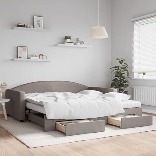 Fecpoo WGYHOME Utdragbar dagsäng med förvaringsutrymme, taupe, 223 x 212,5 cm (utdragen), 1 styck, tyg/metall/trä, för små lägenheter