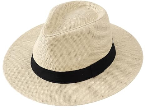Sombrero de Panamá Unisex de Paja Fedora para Hombres y Mujeres Sombrero De Paja De ala Plana para El Sol Enrollable para Verano y Playa