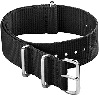 Archer Watch Straps - Classic Military Style Nylon Watch Bands (Black, 22mm)