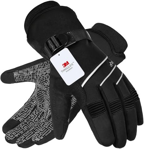 MOREOK Waterproof & Windproof Winter Gloves for Men and Women,-30°F 3M Thinsulate Thermal Touch Screen Warm Gloves for Skiing,Cycling,Motorcycle,Running,Outdoor Sports Black-L