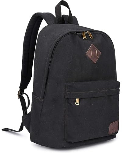 seemeroad Canvas Vintage Rucksack Ultraleichter und Lässiger Rucksäcke Laptop Daypack Schulrucksack Reiserucksack für Herren Damen (Schwarz)