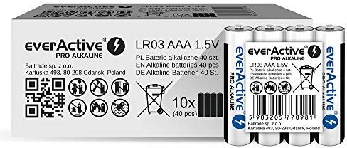everActive AAA Batterien 40er Pack, Pro Alkaline, Micro LR03 R03 1.5V, höchster Leistung, 10 Jahre Haltbarkeit, 40 Stück