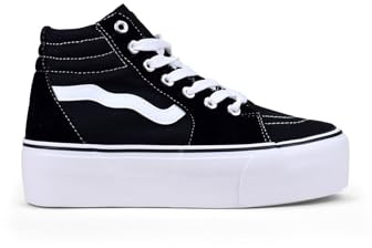 BOSANOVA Zapatillas Abotinadas con Plataforma confeccionadas en Material Textil con Detalle de Fina Linea a Contraste. Cierre con Cordones. Calzado para Mujer Negro 39