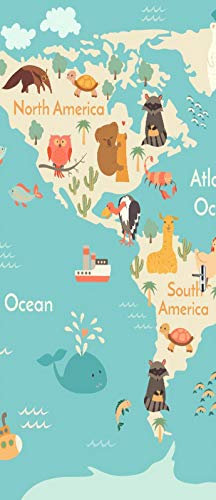 A.Monamour Türtapete Selbstklebend Türfolie Türposter 3D Cartoon Tiere Weltkarte Von Nordamerika Südamerika Vinyl Folie Türdeko Tapete Wandbild Türaufkleber Türtattoo 77x200cm