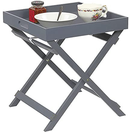 Taylor & Brown Wooden Folding Butler Tray Tables Portable Breakfast Dinner Serving Tray Side End Table for Living Room Hallway Bedroom Garden Terrace Balcony (Grey)