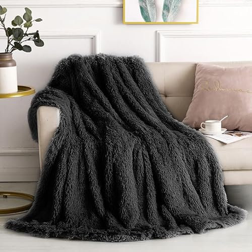 YORKSHIRE HOMEWARE Long Pile Cuddly Faux Fur Shaggy & Fluffy Throws for Bed Couch Sofa Chair Home Accent Decoration Blankets Warm Elegant Cozy Double 150 x 200cm (Black)