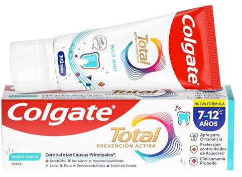 Pasta de dientes infantil Colgate Total para niños 7-12 años 12x50ml | protección superior duradera | dentífrico para niños con ingredientes antibacterianos |sabor a menta suave