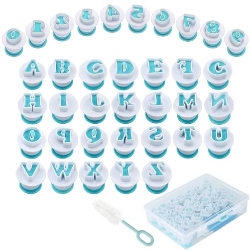 HUAFA 36-Piece Alphabet & Number Cookie Cutter Set with 8 Carving Tools and Cleaning Brush