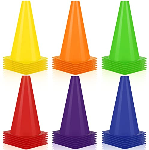 Hoteam 30 Pieces Traffic Cones Plastic Sport Agility Training Safety Cones Soccer Practice Equipment for Basketball Football Drills Exercise, Outdoor Activity and Events(Multicolor,9inch)