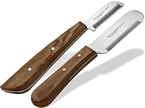 Trimmmesser Set für Hunde und Katzen mit Feiner und Grober Zahnung 2-Teilig Fellpflege Kamm für Hundefell Unterwolle Fellmesser Hundeschere Edelstahl Messer