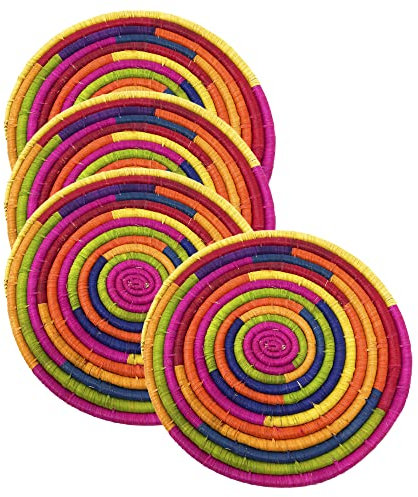 MGE - 4X Salvamanteles Individuales de Rafia - Bajoplatos Redondos - Manteles Individuales Redondos - Bajoplatos Mimbre de Mesa - Bajoplatos Individuales - Manteles Individuales - Set de 4, 30 cm