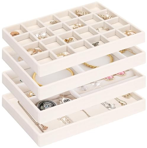 LWAIX Schmuckaufbewahrung Schublade Schmucktabletts Schmuck Organize Schmuck Organizers Schubladen für Schmuck Schubladeneinsatz Aufbewahrung Ordnungssystem Ohrringe Armband Ringe 4PCS (Beige)
