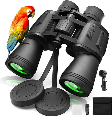 Fernglas Erwachsene, 20x50 Ferngläser BAK4-Prism FMC-Objektiv Wasserdicht Kompaktes Feldstecher für Vogelbeobachtung, Wandern, Safari, Jagd, Geschenke mit Smartphone-Adapter, Schwarz